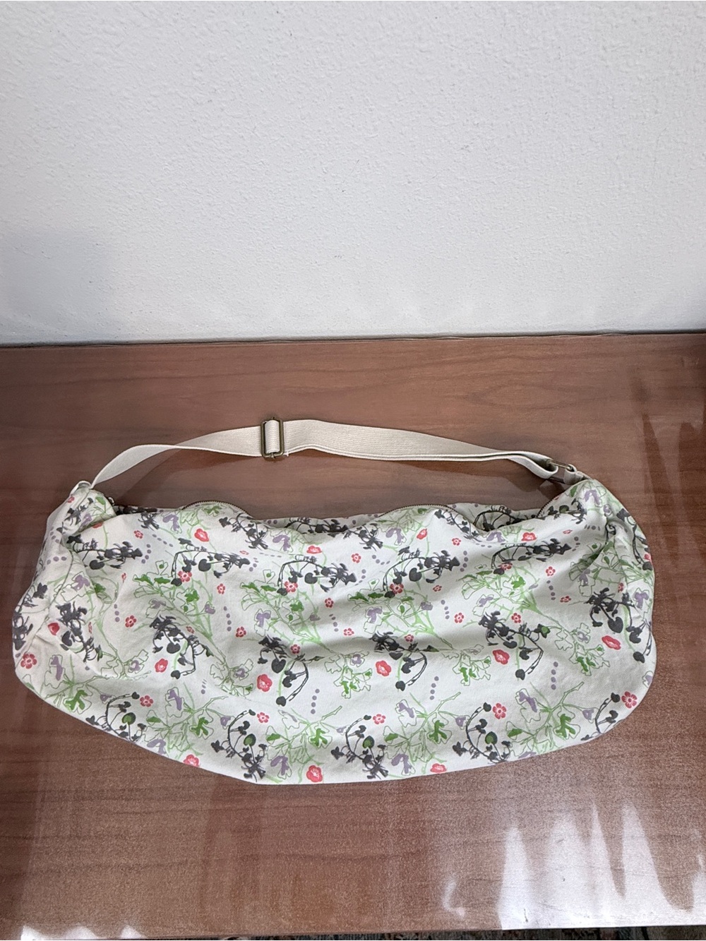 Decathalon Domyos Cream Floral-Print Cwnvas Yoga Mat Bag